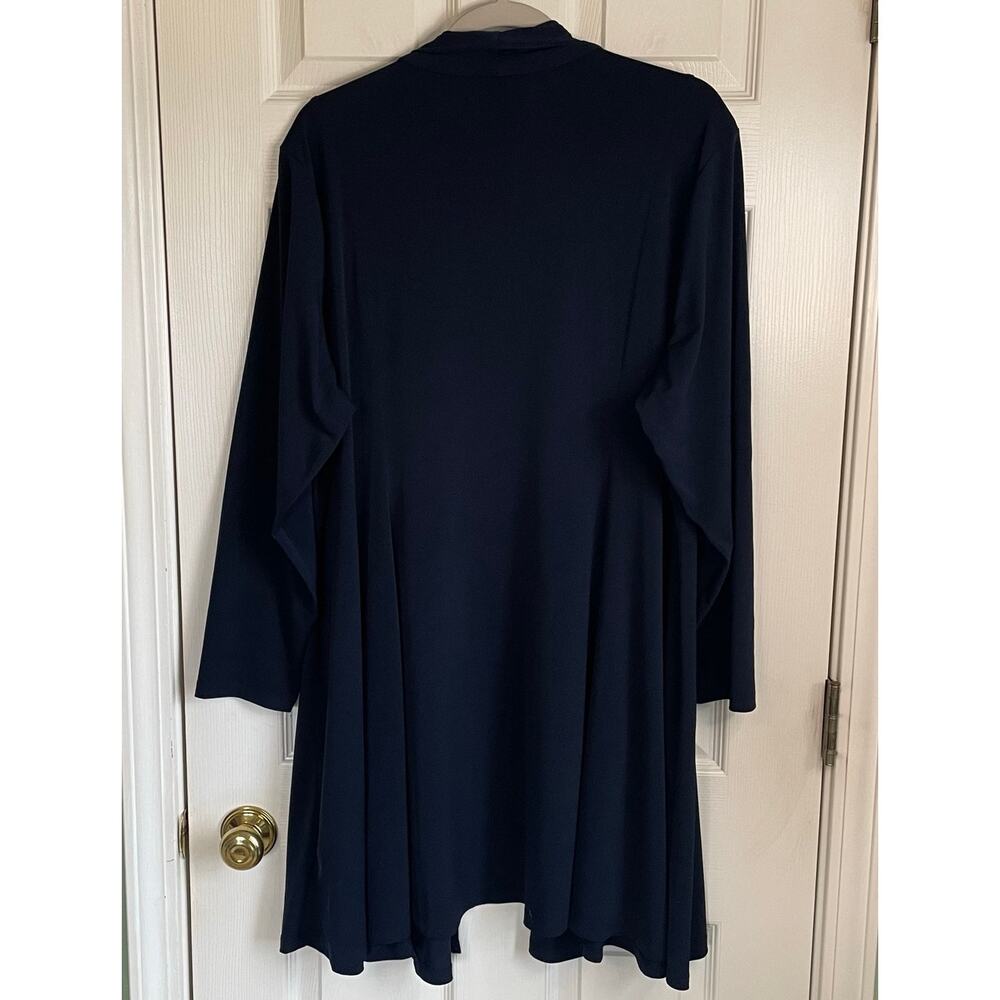 Susan Graver Liquid Knit Longline Cardigan Sz 2XP Pockets Open Front Navy Chic - Picture 2 of 10